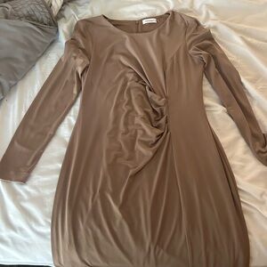 Calvin Klein Long Sleeve Tan Dress